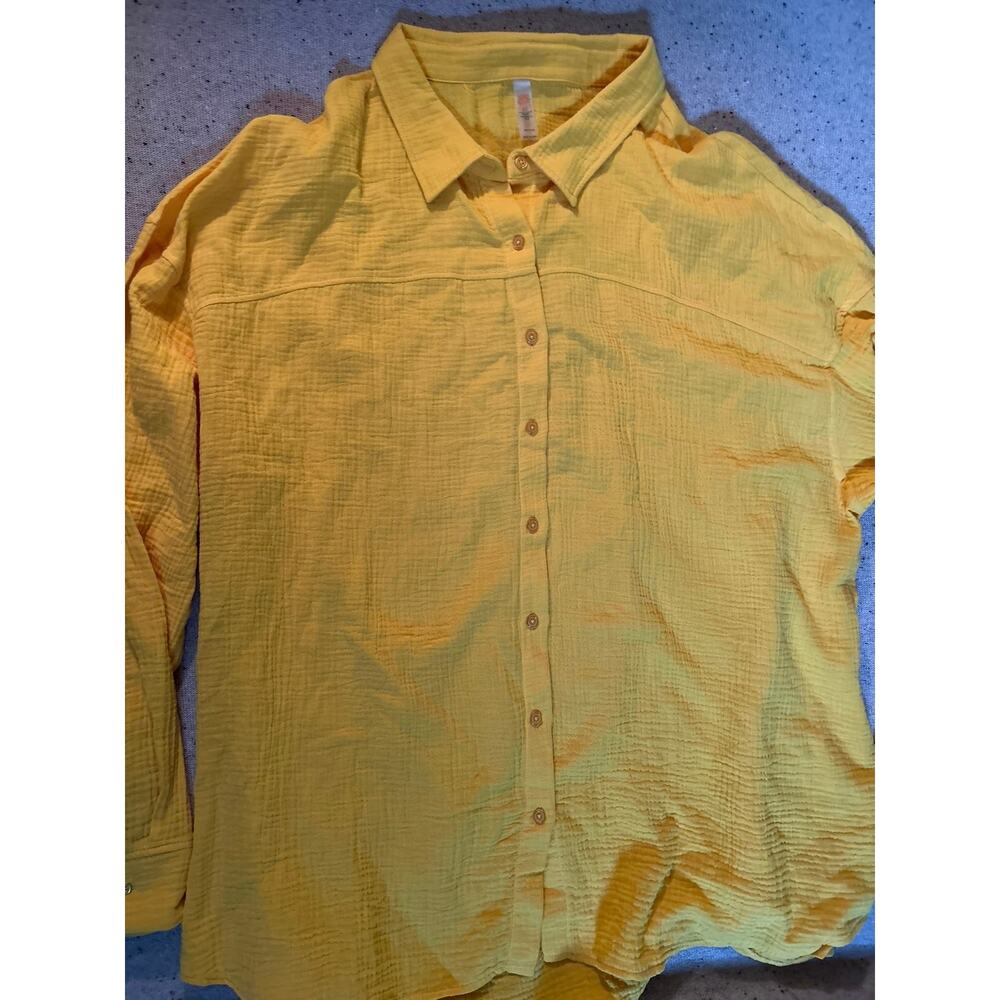 Mono B Oversize Gauze Button Down Maize Yellow 2X Womens